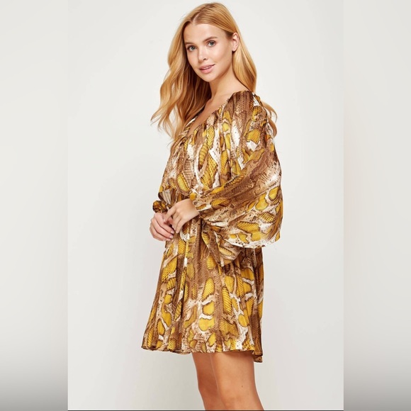 Shirred Animal Print Lurex Mini Dress - Picture 6 of 7